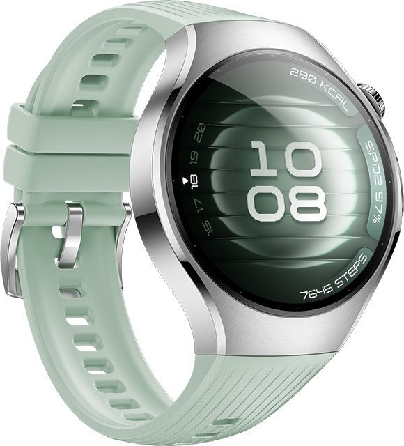 Умные часы Huawei Watch 5 42 мм (серебристый, с зеленым силиконовым ремешком, международная версия)
