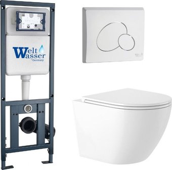 Унитаз подвесной Saniteco KW-9003W Rimles + WeltWasser Marberg 410 + Marberg 410 RD GL-WT