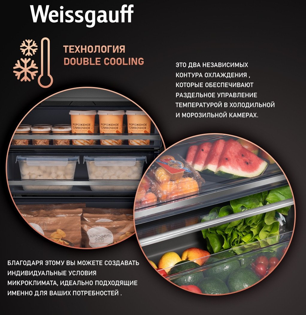 Холодильник Weissgauff WRKI 1970 Total NoFrost Inverter Premium Ecofresh Inox