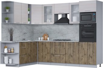 Готовая кухня Интерлиния Мила 1.88x2.8 левая (вудлайн кремовый/дуб веллингтон/серый каспий)