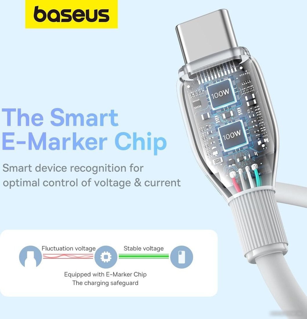 Кабель Baseus Pudding Series Fast Charging Cable 100W USB Type-C - USB Type-C (1.2 м, белый)