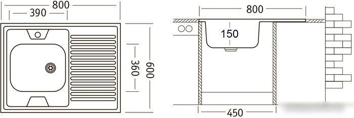 Кухонная мойка Ukinox STD800.600 5C 0LS (с сифоном)