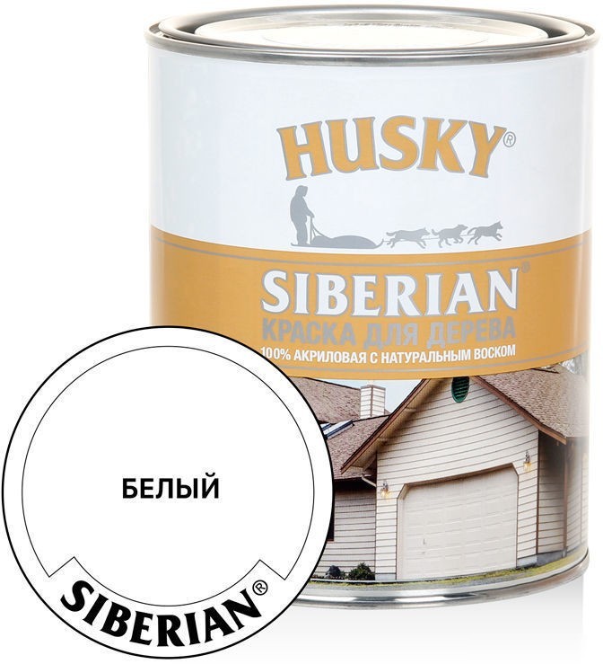 Краска Husky Siberian Акриловая для дерева 0.9 л (белый База А)