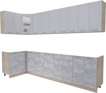 Готовая кухня Интерлиния Мила 12x30 без столешницы (серебристый/бетон)