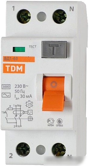 Устройство защитного отключения TDM Electric ВД1-63-2Р-63А-30мА SQ0203-0019