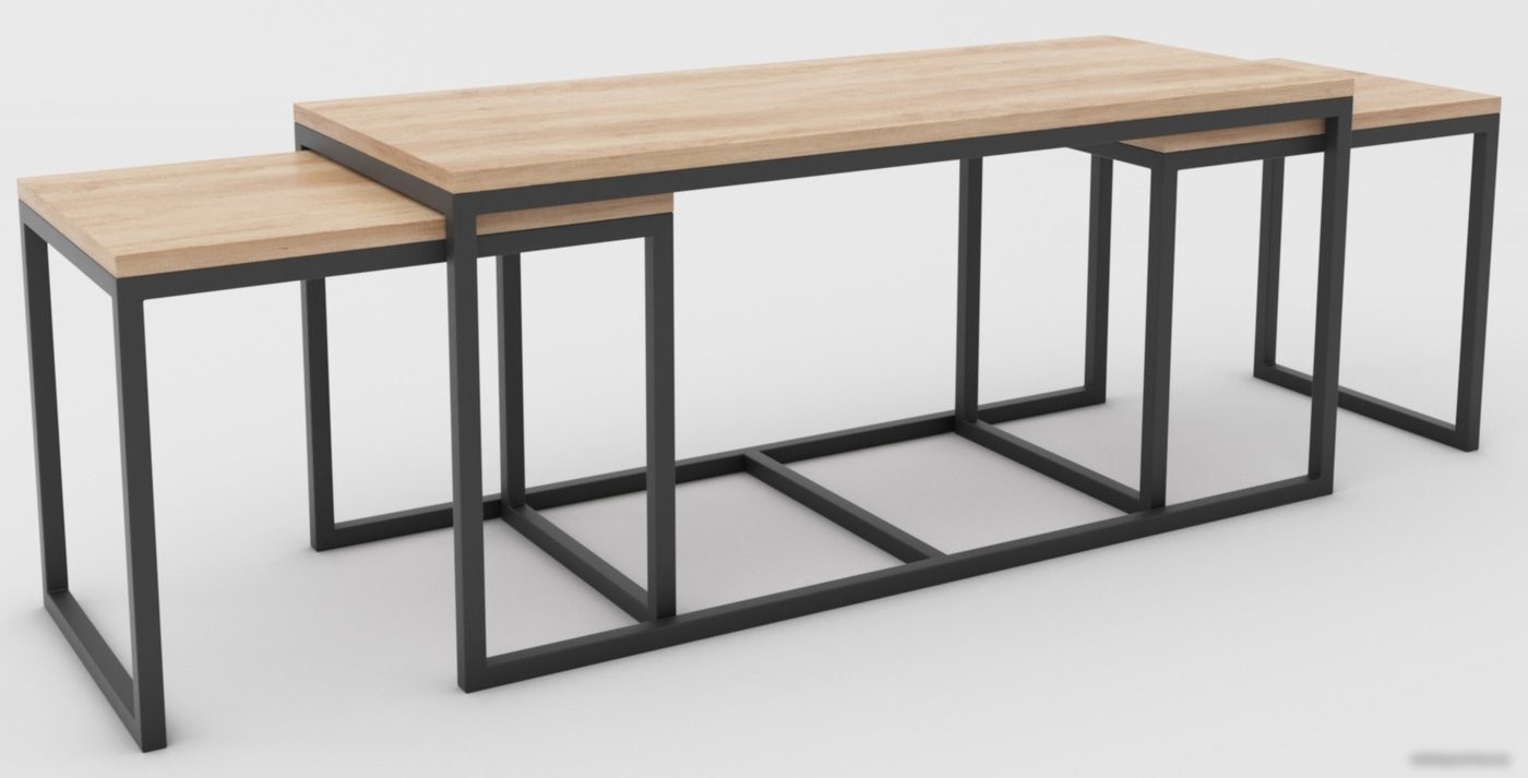 Журнальный столик Hype Mebel Трио 40x100-200 (черный/дуб галифакс натуральный) Журнальный столик Hype Mebel Трио 40x100-200 (черный/дуб галифакс натуральный)