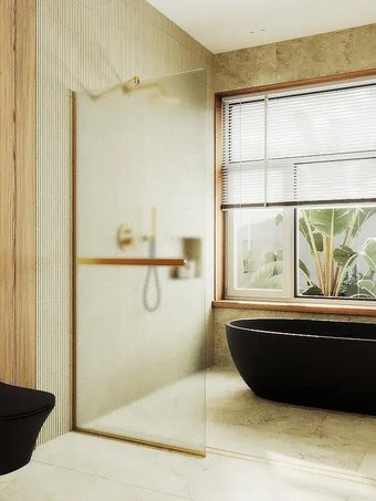 Душевая стенка MaybahGlass 99x195 MGD-1463-3у (сатин стекло/золото)