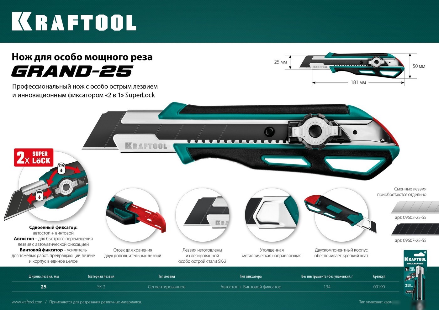 Нож строительный KRAFTOOL Grand-25 09190