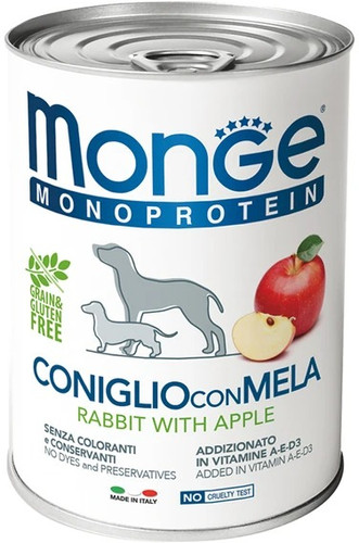 Пресервы Monge Natural Monoprotein с кроликом, рисом и яблоками 400 г