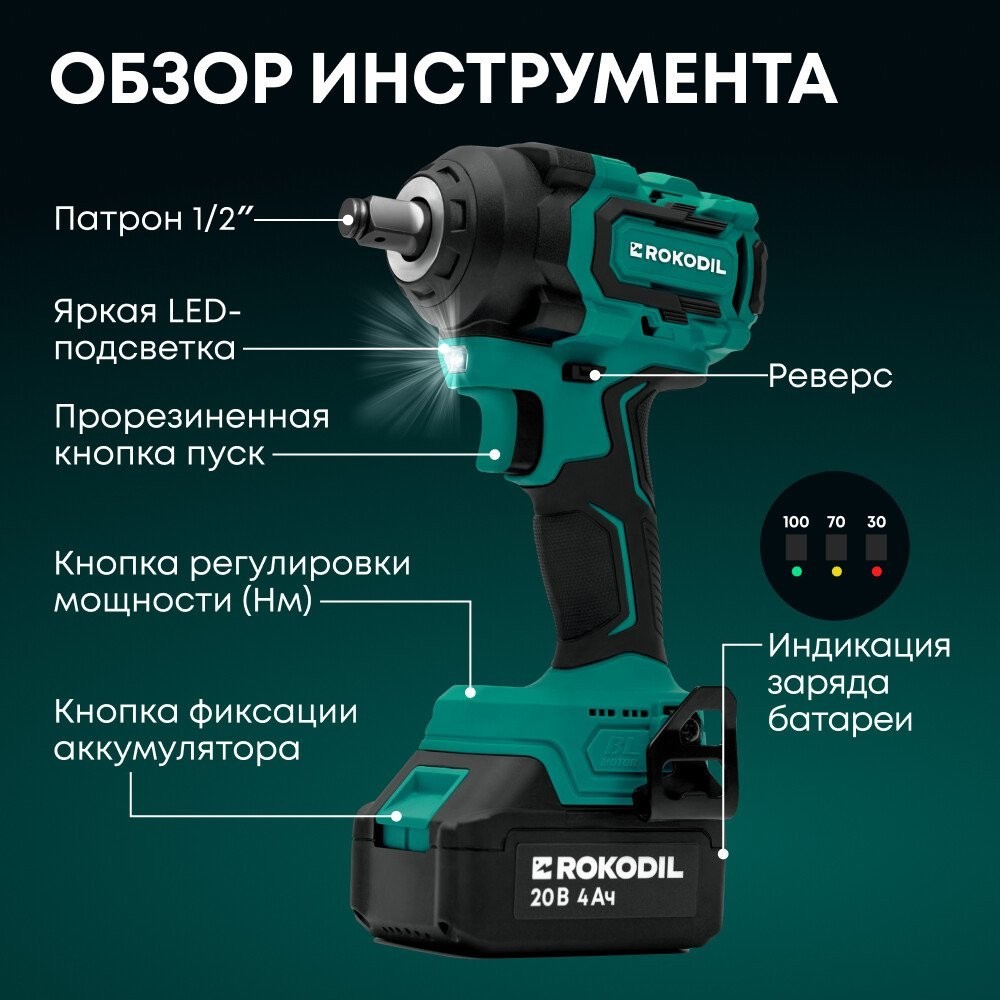 Гайковерт Rokodil Titan Pro (с 2-мя АКБ)