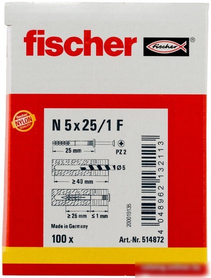 Дюбель-гвоздь Fischer N 5 x 25/1 F 514872 (100 шт)