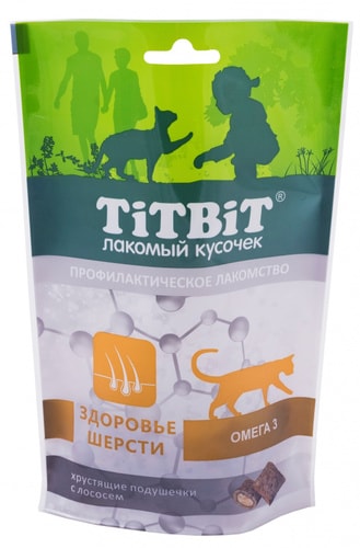 Лакомство для кошек TiTBiT Хрустящие подушечки с лососем для здоровья шерсти 60 г