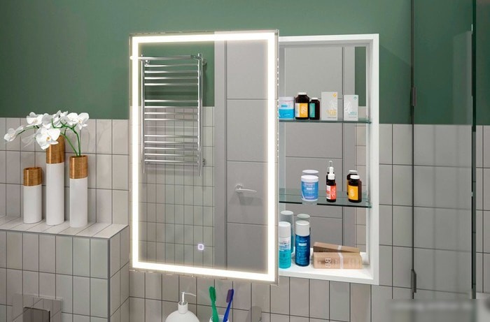 Континент Шкаф с зеркалом Aperio Led 80x80 (левый)