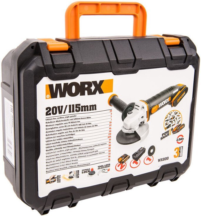 Угловая шлифмашина Worx WX800 (с 2-мя АКБ, кейс)