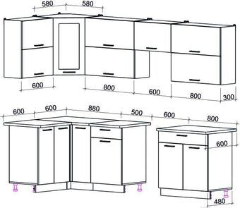 Угловая кухня Интерлиния Мила Gloss 60-12x28 (ваниль/шоколад глянец)