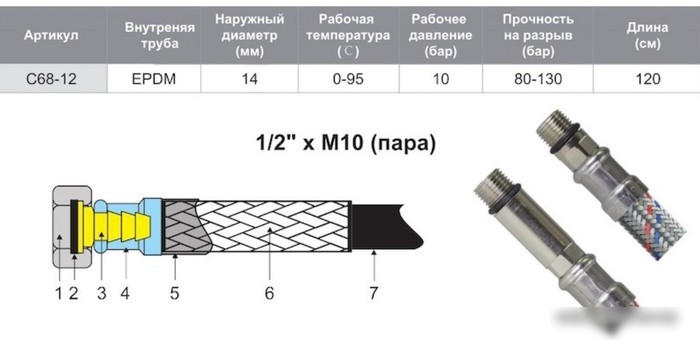 Гибкая подводка Tim C68-12 1.2 м