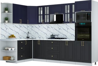 Готовая кухня Интерлиния Мила Шато 1.68x3.0 ВТ LV (индиго/черный/белый гранит)