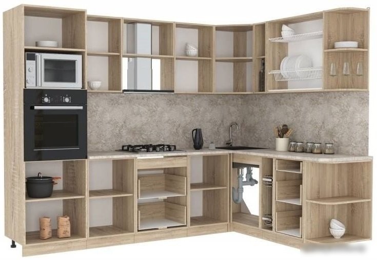 Готовая кухня Интерлиния Мила 1.88x2.8 левая (дуб золотой-бетон-дуб бунратти)