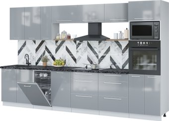 Готовая кухня Интерлиния Пластик 3.5-ПМ3 (туманный глянец/туманный глянец/кастилло темный)