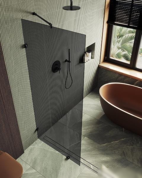 Душевая стенка MaybahGlass 79x195 MGD-274-6 (графитовое стекло/черный)
