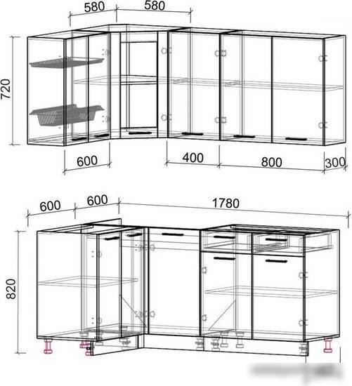 Готовая кухня Интерлиния Мила 12x18 без столешницы (белый платинум)