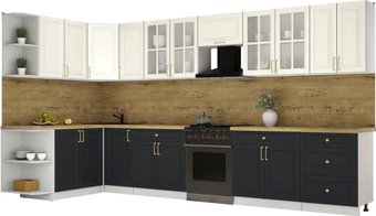 Готовая кухня Интерлиния Мила Шато 1.7x3.8 LV (белый/черный/дуб бунратти)