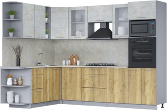 Готовая кухня Интерлиния Мила 1.88x2.8 левая (бетон лайт/дуб золотой/опал светлый)