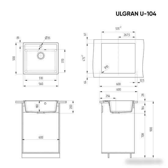 Кухонная мойка Ulgran U-104 (шоколад)