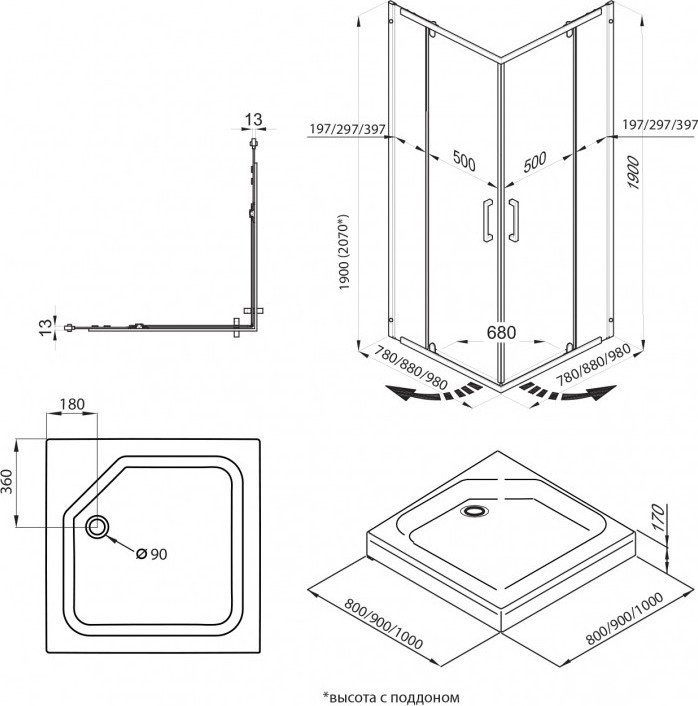 Душевой уголок Maroni Umore Chromo-GLS 90x90 Щ0000064230