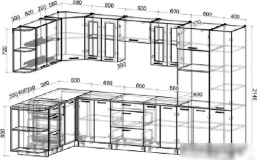 Готовая кухня Интерлиния Мила Gloss 1.88x3.4 левая (капучино)