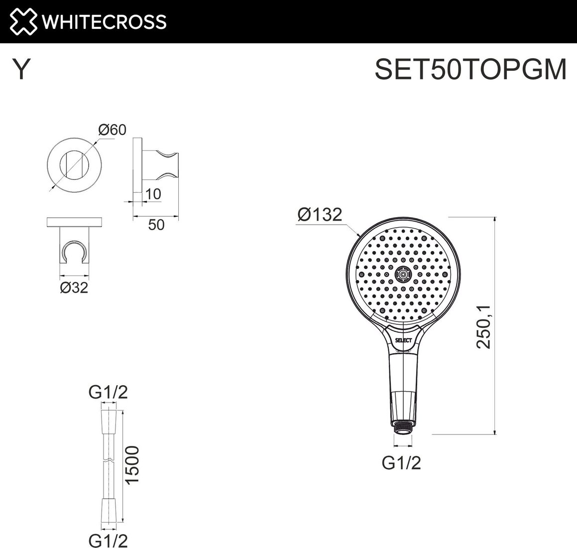 Душевой гарнитур Whitecross SET50TOPGM (оружейная сталь)