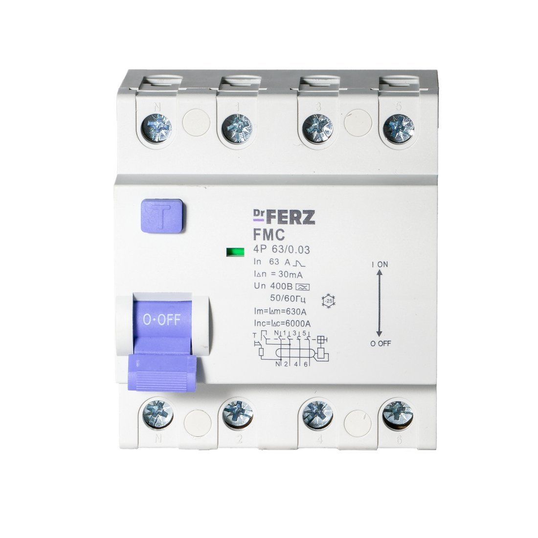 Устройство защитного отключения Dr.Ferz FMC-3P+N 63A 30mA 6kA A 4M 22100301FERZ