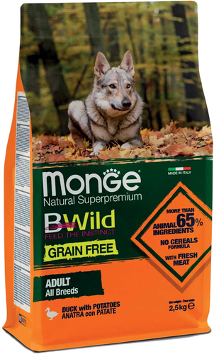 Сухой корм для собак Monge BWild Grain Free All Breeds Adult Duck with Potatoes 2.5 кг