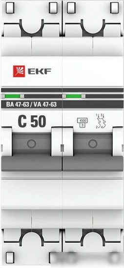 Выключатель автоматический EKF ВА 47-63 2P 50А (C) 4.5kA PROxima mcb4763-2-50C-pro