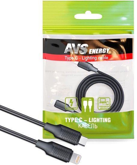 Кабель AVS TC-LI01 USB Type C - Lighting (1 м, черный)