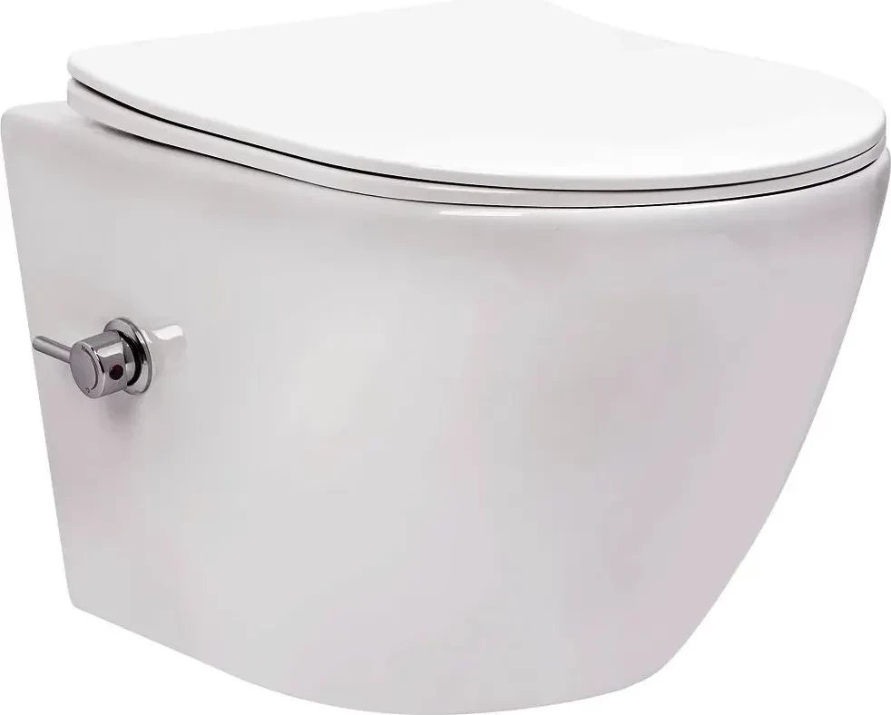 Унитаз подвесной Saniteco Rimless RT-203-B + GROHE Rapid SL 38772001 (c функцией биде/кнопка хром)