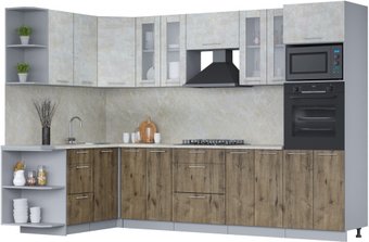 Готовая кухня Интерлиния Мила 1.68x3.0 левая (бетон лайт/дуб веллингтон/опал светлый)
