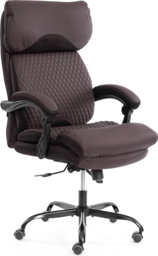 Офисное кресло TetChair Chief metalBL кожзам/ткань (коричневый/коричневый стеганный)