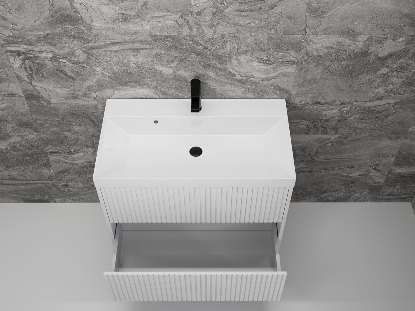 Symbolite Тумба под умывальник Стокгольм 80 Classic Push 2 ящика (подвесная, белый рифленый софт)