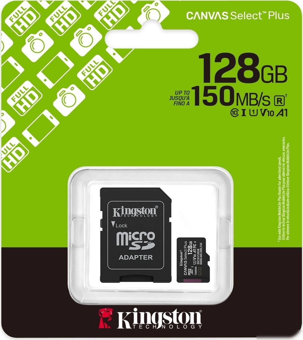 Карта памяти Kingston Canvas Select Plus microSDXC 128GB SDCS3/128GB (с адаптером)