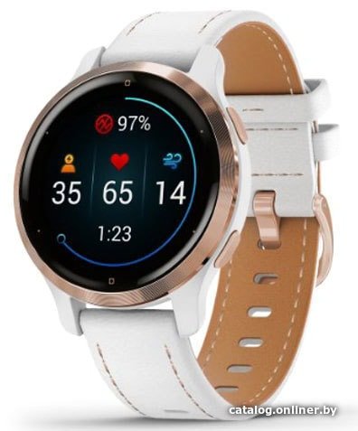 Умные часы Garmin Venu 2S (розовое золото/белый кожаный)
