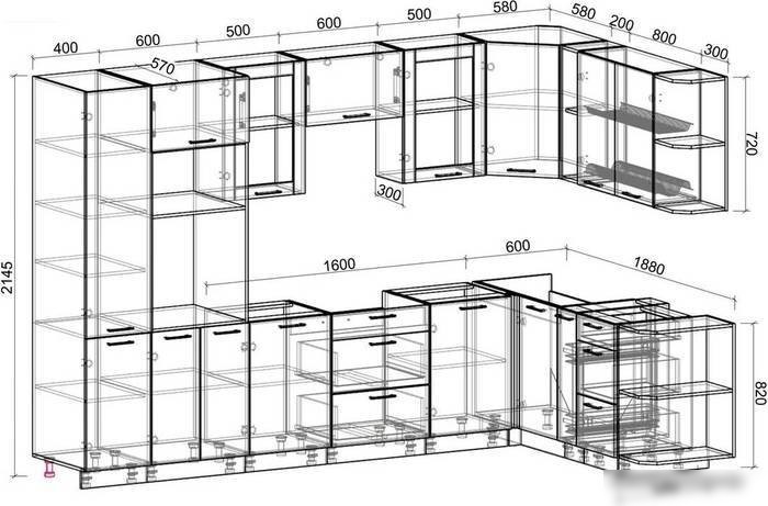 Готовая кухня Интерлиния Мила 1.88x3.2 правая без столешницы (бетон/бетон)