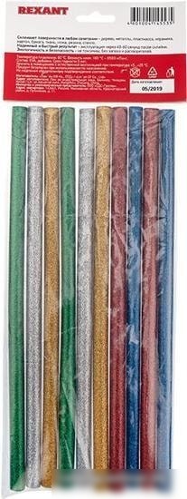 Клеевые стержни Rexant 09-1285 (10 шт, разноцветный с блестками)