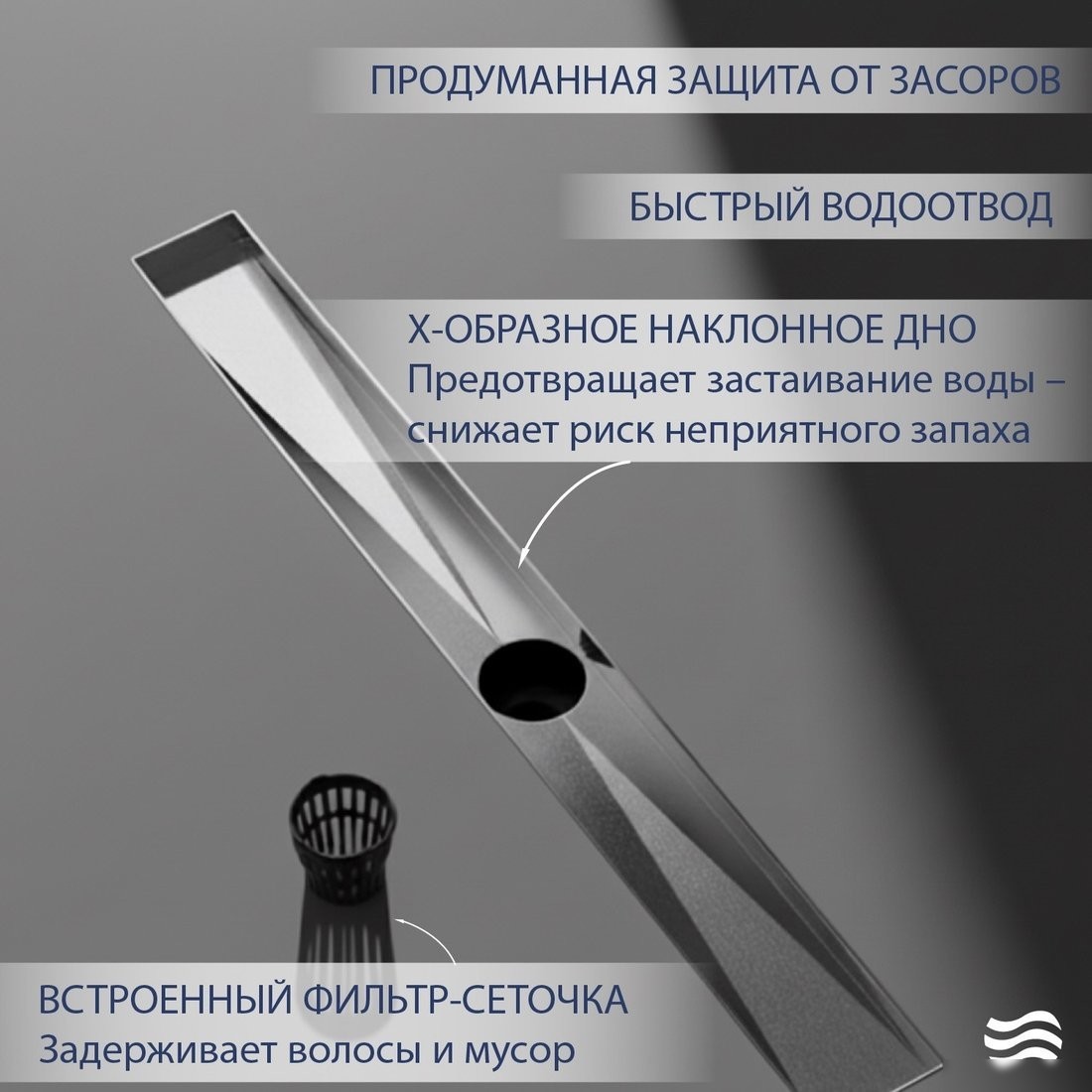 Трап/канал Lauter 2120681-LH 800x70 (хром)