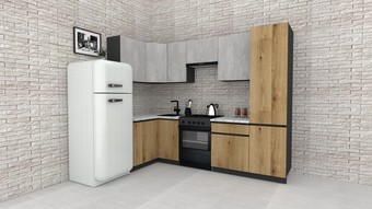 Готовая кухня ВерсоМебель Эко-8 1.2x2.7 левая (бет.камень/дуб эвок прибреж./ст.мрамор ит.)