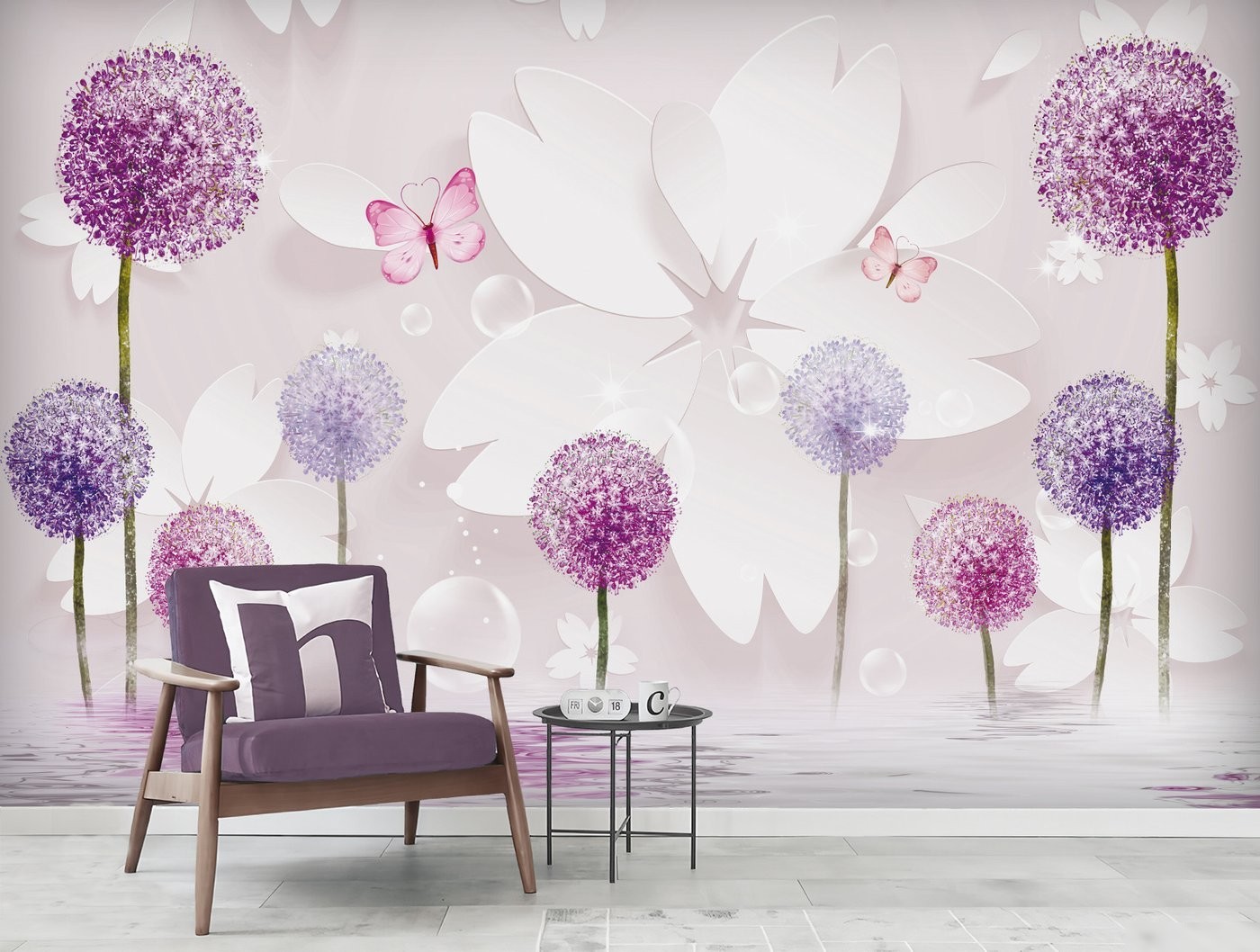 Фотообои Vimala 3D Одуванчики сиреневые 270x400