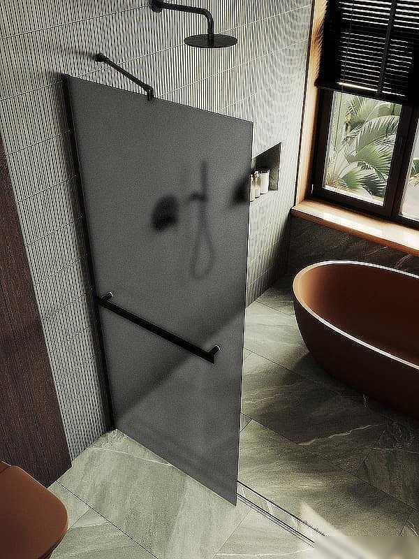 Душевая стенка MaybahGlass 99x195 MGD-1462-6ш (графитовое матовое стекло/черный)