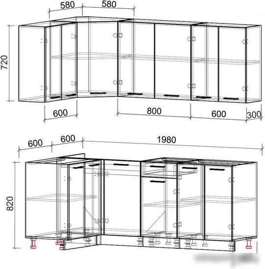 Интерлиния Мила Лайт 1.2x2.0 без столешницы (бетон/антрацит)