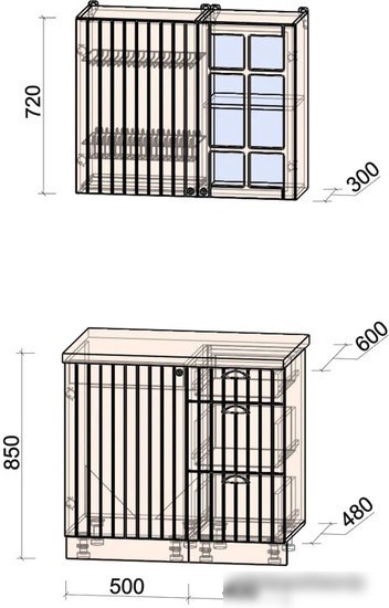 Готовая кухня Интерлиния Берес 0.9А (дуб лазурный/дуб лазурный/дуб бунратти)