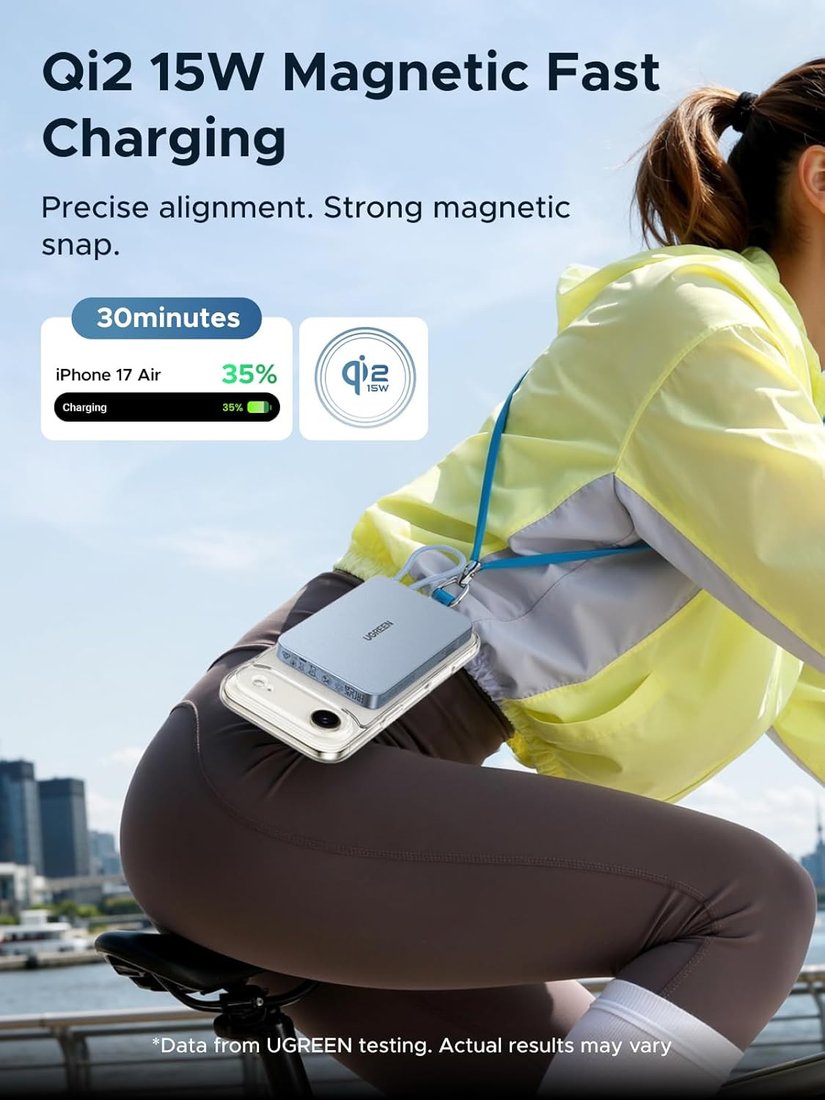 Внешний аккумулятор Ugreen Magflow Air Qi2 15W PB570 65839B 10000mAh (голубой)
